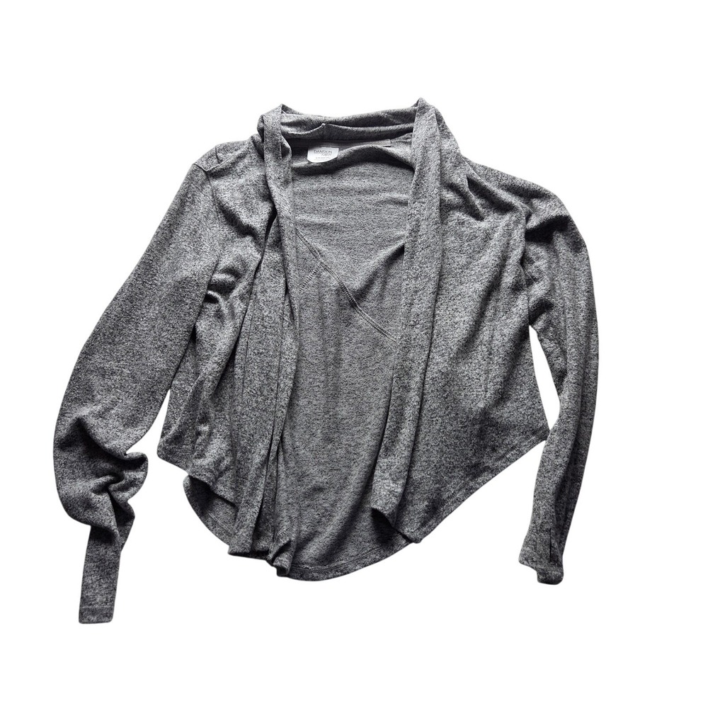 Danskin Now Jacket Teens Large Gray Open Front Lightweight Heather Knit Cardigan